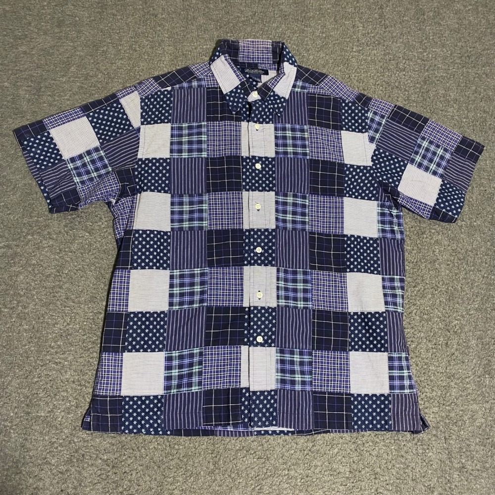Brooks Brothers Mens Large Patchwork Plaid Star Short Sleeve Button Shirt